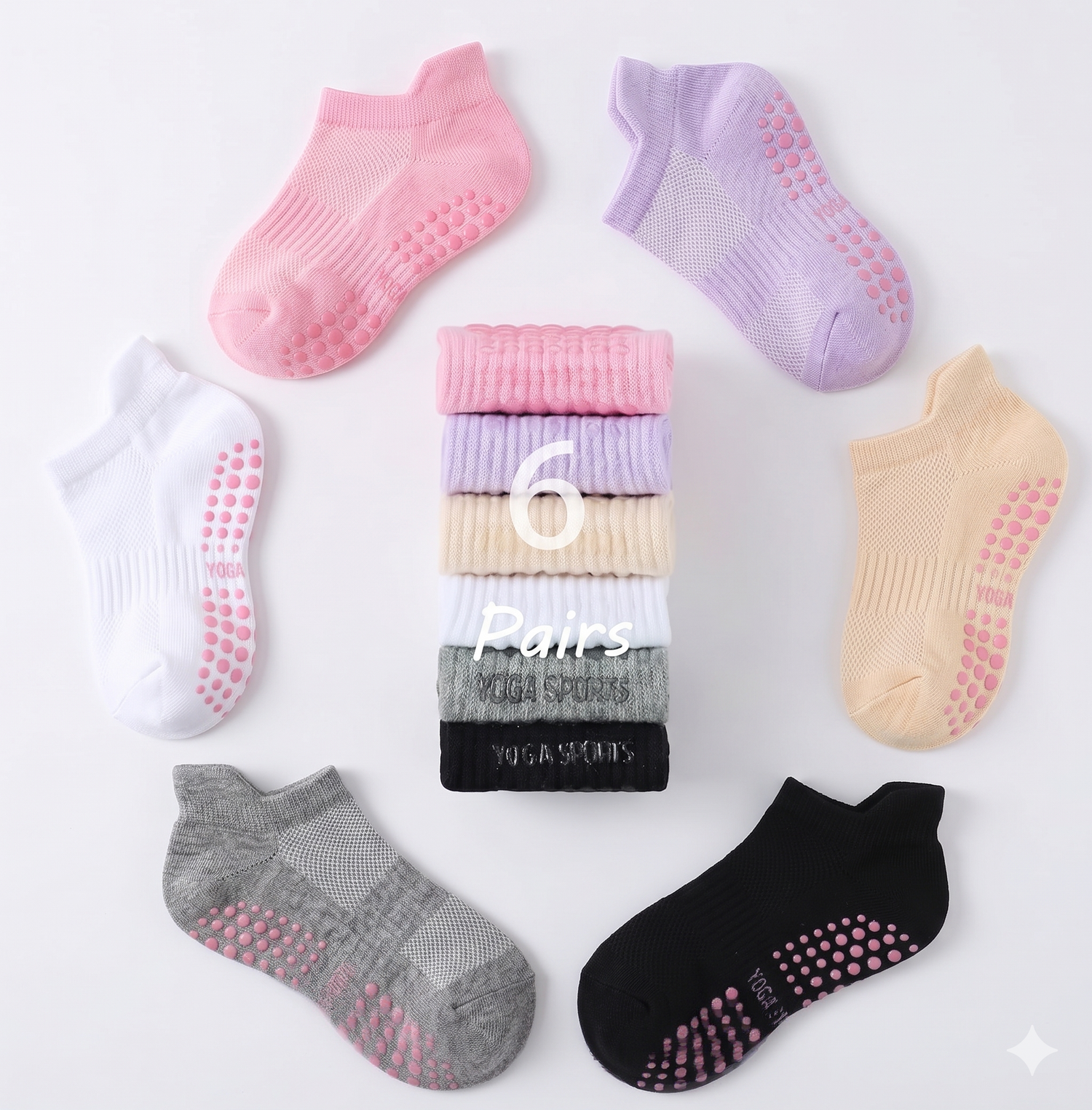 Premium Mat Pilates Grip Socks (6-Pair