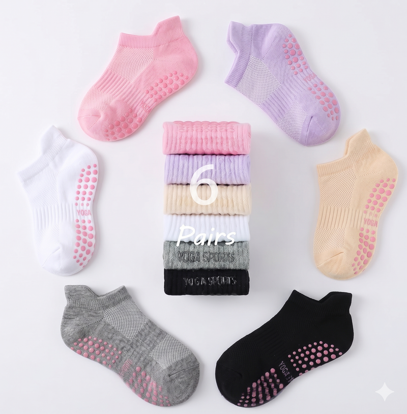 Premium Mat Pilates Grip Socks (6-Pair